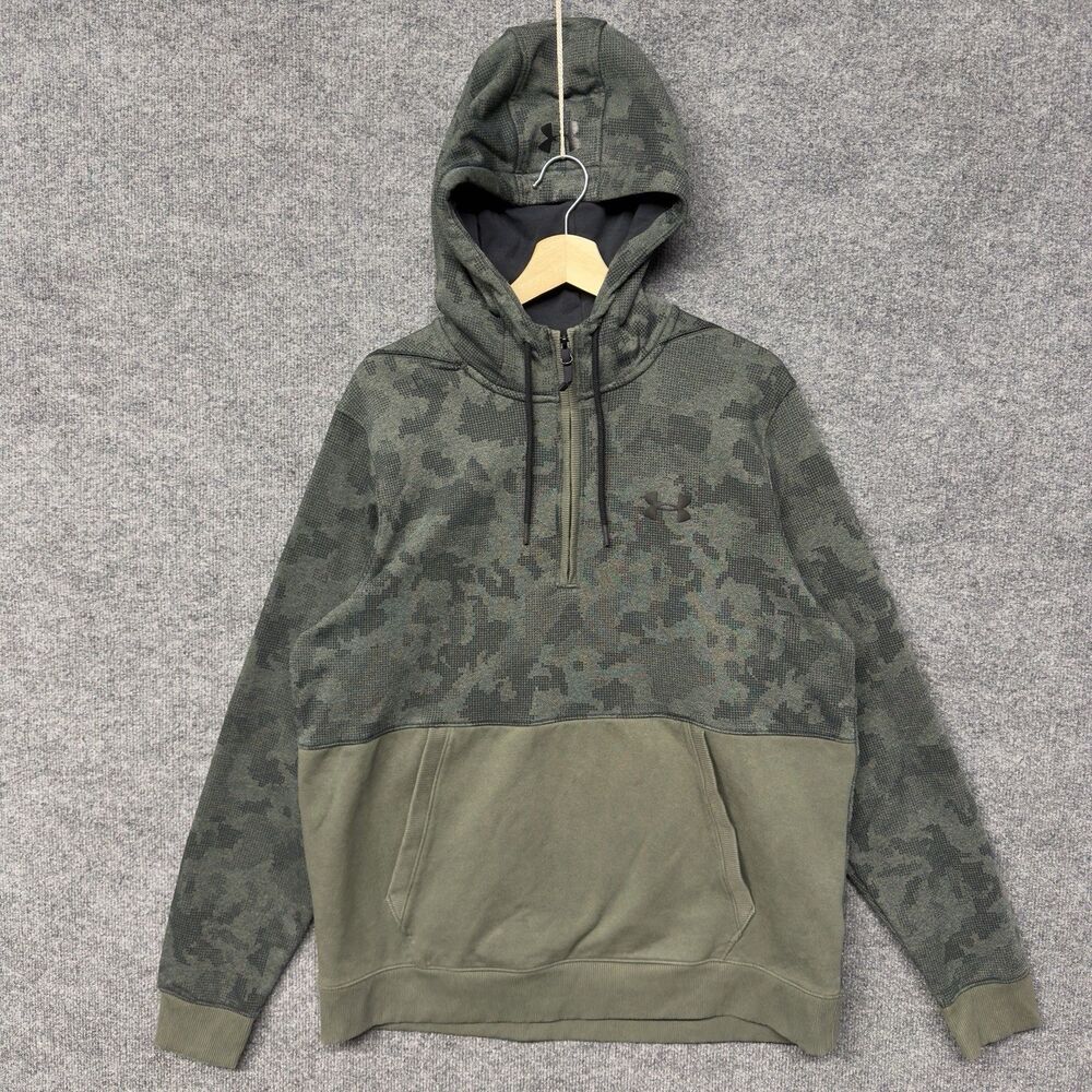 Under Armour Mens Threadborne Fleece Camo 1/2 Zip Hoodie Artillery Green Size XL
